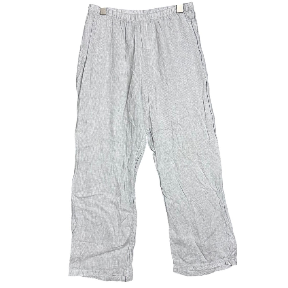 Frette 1860 Women Grey White‎ Striped 100% Linen Wide Leg Lounge Pants Size M